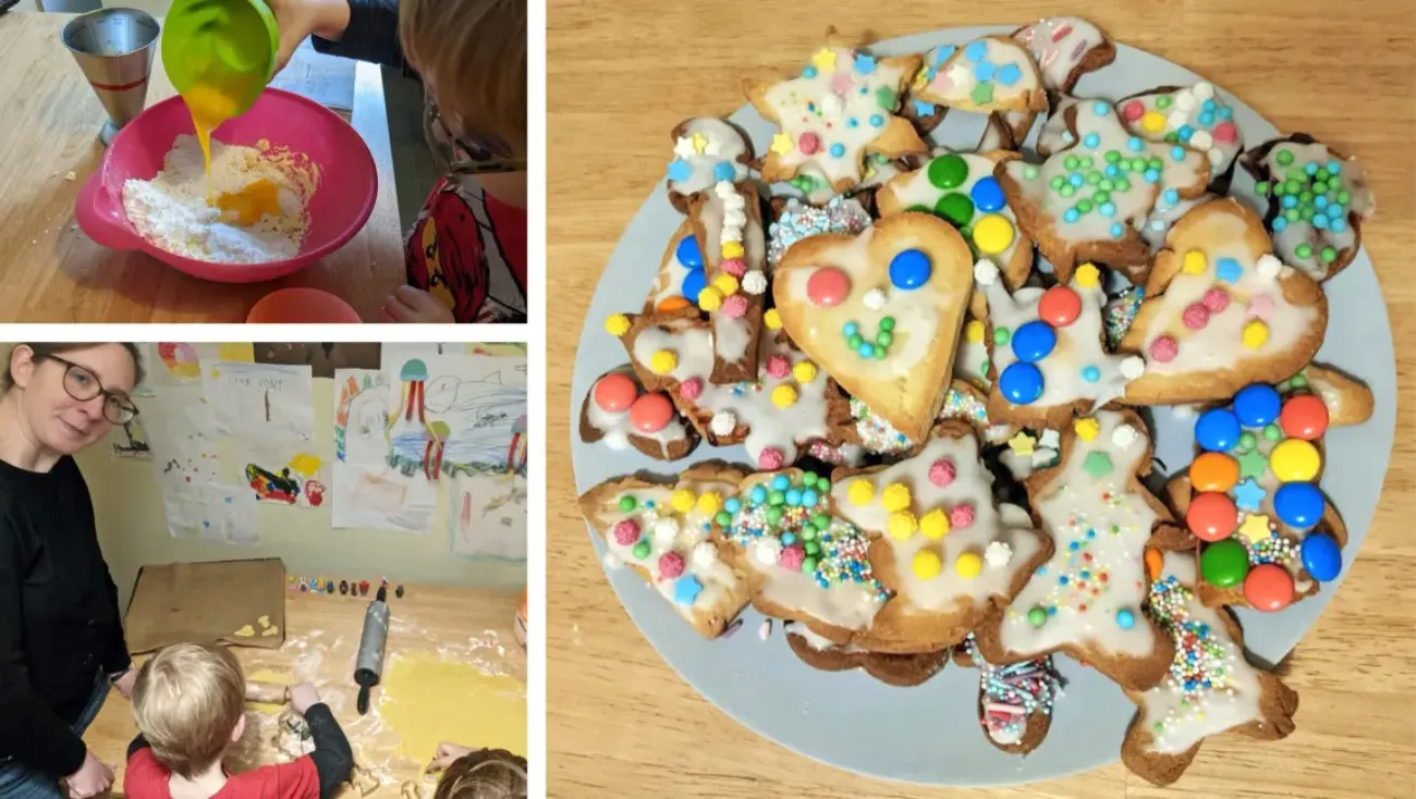 Gina beim Backen mit ihren Kindern