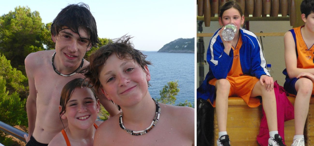 Maike mit ihren Brüdern und beim Sport