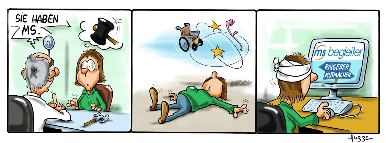 Schwarzer Humor Cartoon von Phil Hubbe: Diagnose MS.